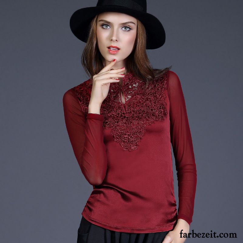 Blau Weiß Gestreiftes Shirt Damen Unteres Hemd Herbst High-end Neue Elegant Spleißen Trend Nettogarn Seide Mode Lange Ärmel Schlank