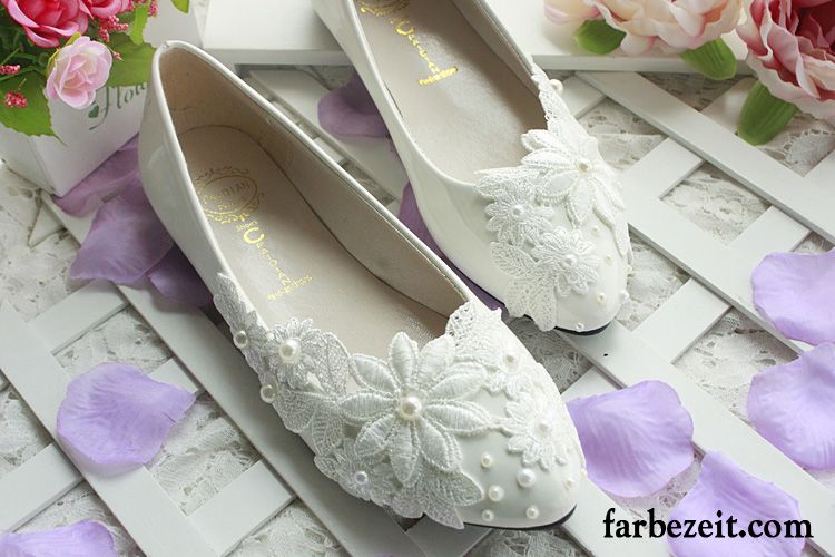 Blau Weiße Pumps Flache Hochzeit Schuhe Schnürschuhe Weiß Damen Prinzessin