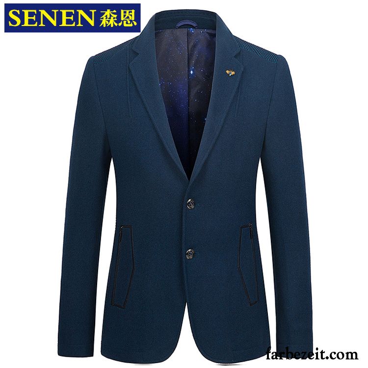 Blazer Blau Glänzend Schlank Anzüg Kostüm Freizeit Mantel Wolle Herbst Trend Winter Herren Überzieher Verkaufen