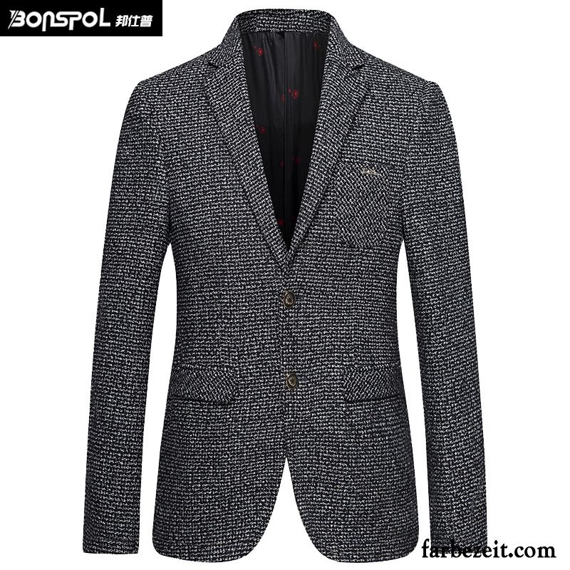 Blazer Dunkelblau Herren Jugend Anzüg Herbst Freizeit Kleiner Stil Anzugjacke Trend Wolle Schlank Verkaufen