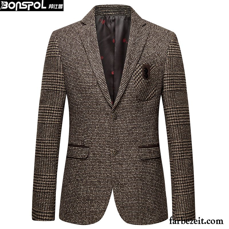 Blazer Dunkelblau Herren Jugend Anzüg Herbst Freizeit Kleiner Stil Anzugjacke Trend Wolle Schlank Verkaufen