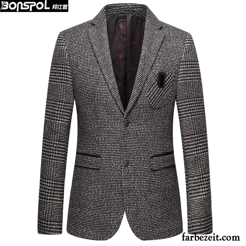 Blazer Dunkelblau Herren Jugend Anzüg Herbst Freizeit Kleiner Stil Anzugjacke Trend Wolle Schlank Verkaufen