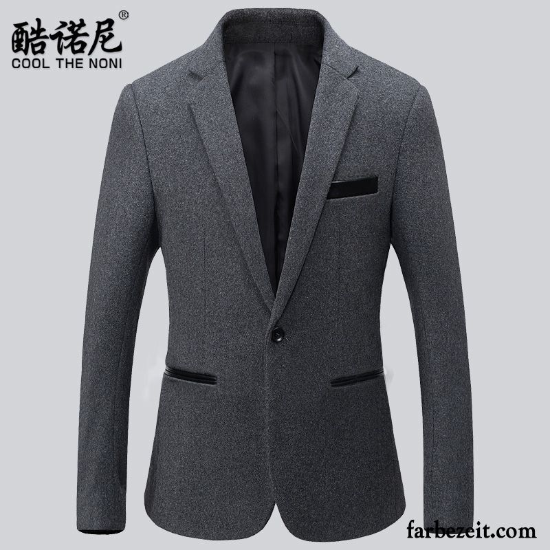 Blazer Dunkelblau Slim Fit Trend Schlank Überzieher Winter Herren Wolle Anzüg Freizeit Herbst Kostüm Günstig