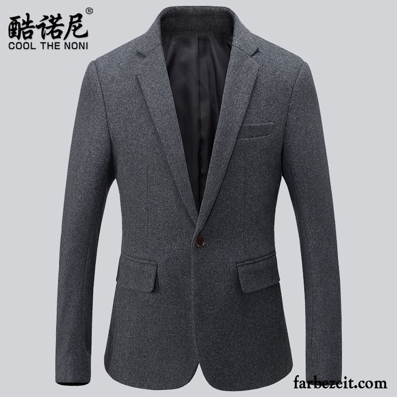 Blazer Dunkelblau Slim Fit Trend Schlank Überzieher Winter Herren Wolle Anzüg Freizeit Herbst Kostüm Günstig