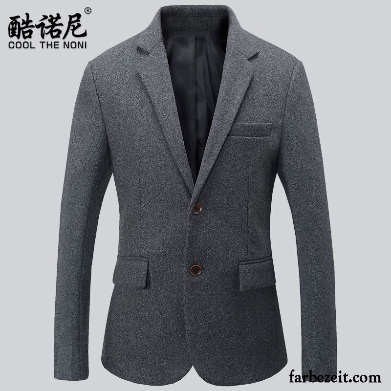 Blazer Dunkelblau Slim Fit Trend Schlank Überzieher Winter Herren Wolle Anzüg Freizeit Herbst Kostüm Günstig