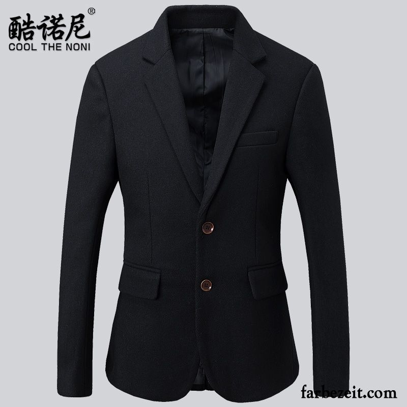 Blazer Dunkelblau Slim Fit Trend Schlank Überzieher Winter Herren Wolle Anzüg Freizeit Herbst Kostüm Günstig