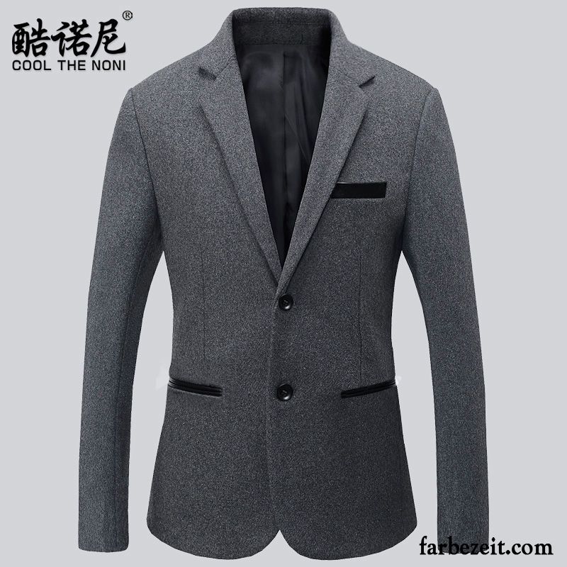 Blazer Dunkelblau Slim Fit Trend Schlank Überzieher Winter Herren Wolle Anzüg Freizeit Herbst Kostüm Günstig