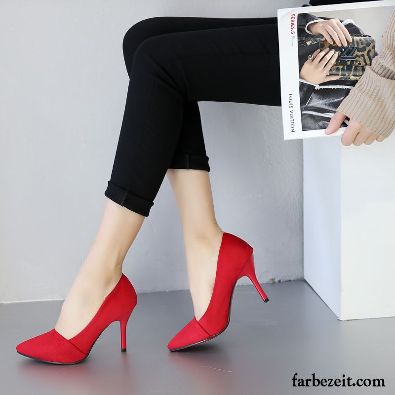 Braune Pumps Leder Rot Sexy Schwarz Schnürschuhe Hochhackigen Hochzeit Schuhe Feder Spitze Pumps Damen Dünne Fersen Billig