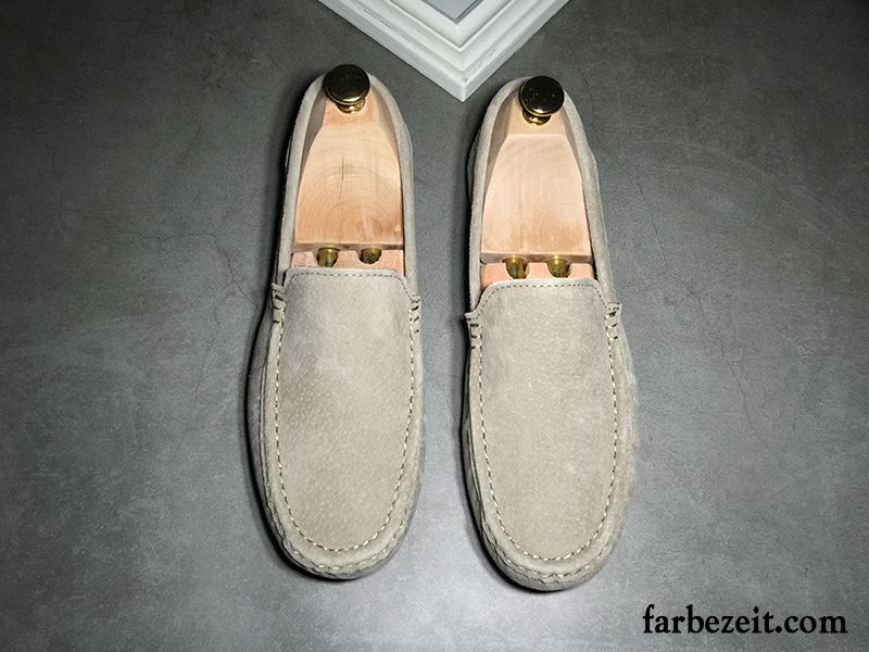 Braune Schnürschuhe Herren Faul Gefrostet Herbst England Grün Echtleder Casual Schuhe Weiche Sohle Slip-on