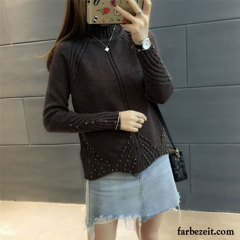 Brauner Rollkragenpullover Damen Mantel Verdickung Kurzer Absatz Strickwaren Winter Unteres Hemd Herbst Rollkragen Lose Günstig