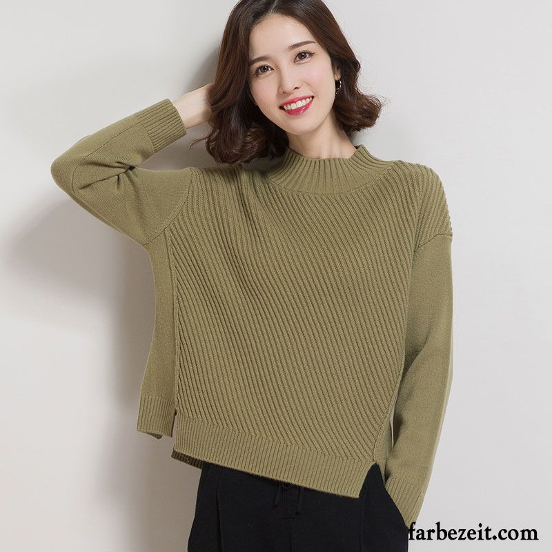 Pullover Damen Rein Kurzer Absatz Stricken Herbst Lose Winter