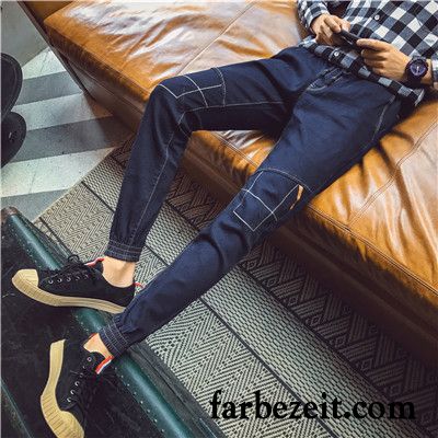 Coole Herren Jeans Schüler Harlan Große Größe Hell Herbst Löcher Blau Dünn Trend Jeans Sommer Persönlichkeit Elastisch Kaufen