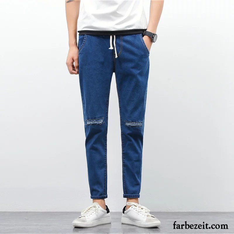 Coole Herren Jeans Schüler Harlan Große Größe Hell Herbst Löcher Blau Dünn Trend Jeans Sommer Persönlichkeit Elastisch Kaufen