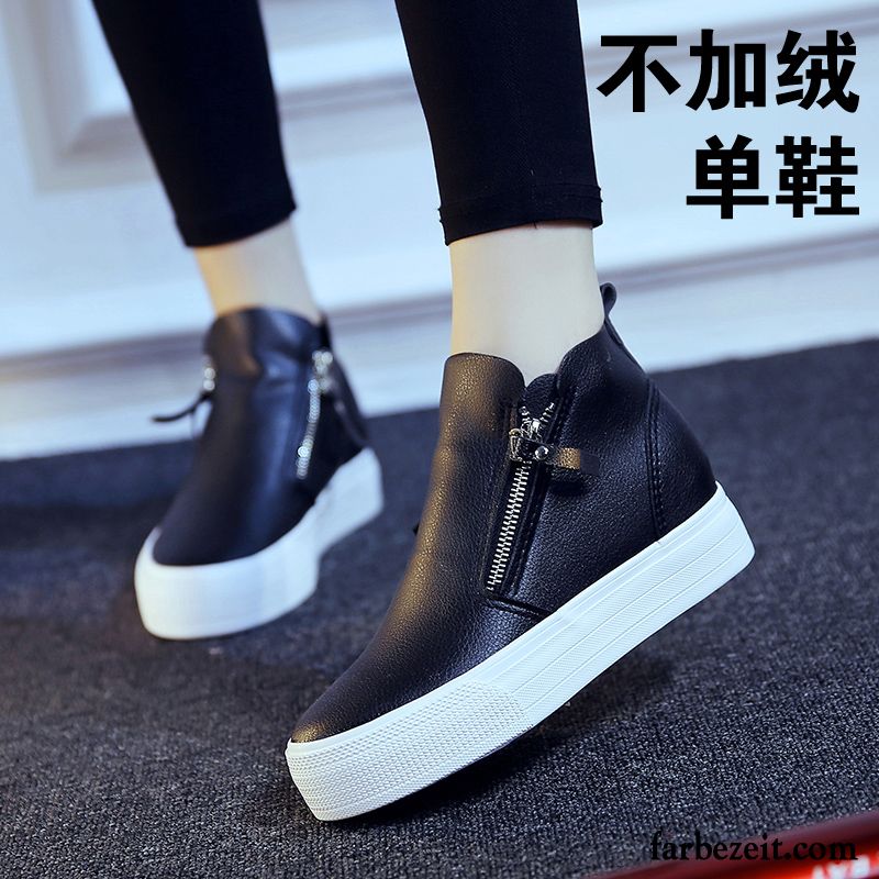 Damen Halbschuhe Leder Schwarz Allgleiches Halbschuhe Dicke Sohle Flache Winter Neue Schnürschuhe Plus Samt Erhöht Casual Günstig