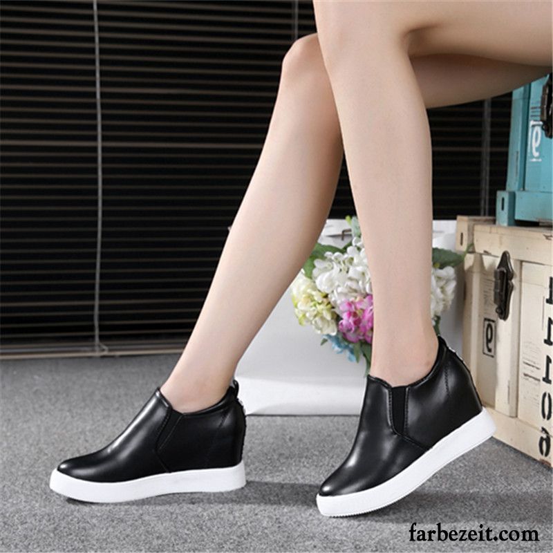 Damen Schnürschuhe Leder Erhöht Keilschuhe Dicke Sohle Feder Mode Trend Schnürschuhe Neue Halbschuhe Casual