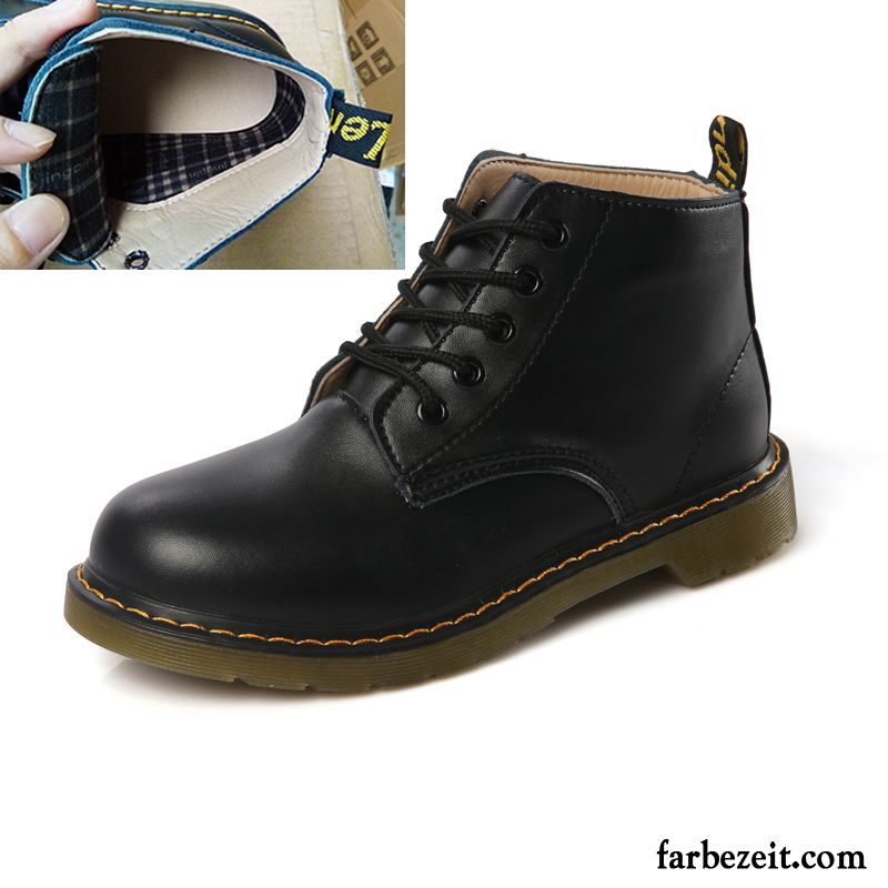 Damen Winterstiefel Schwarz Herbst Schwarz Niedrig England Kurze Flache Winter Martin Stiehlt Runde Zehe Schüler Feder Kaufen