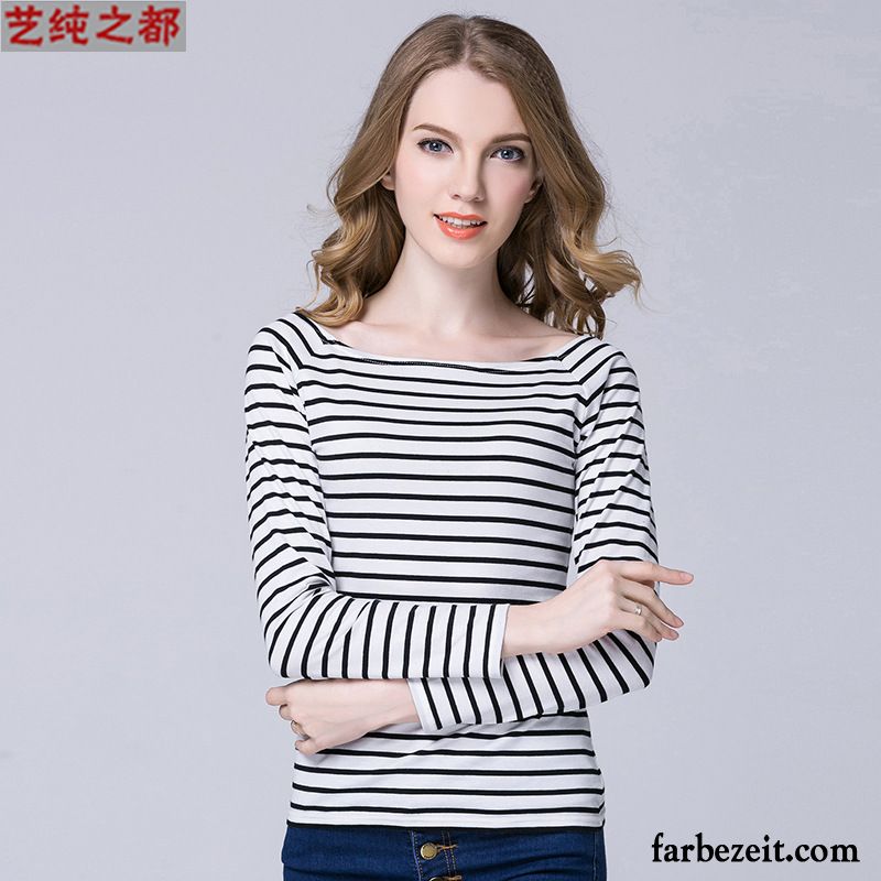 Elegante Blusen Damen Weiß Baumwolle Unteres Hemd Neu Schwarz Lange Ärmel Schönheit Rein T-shirts Streifen Mantel Schlank Billig