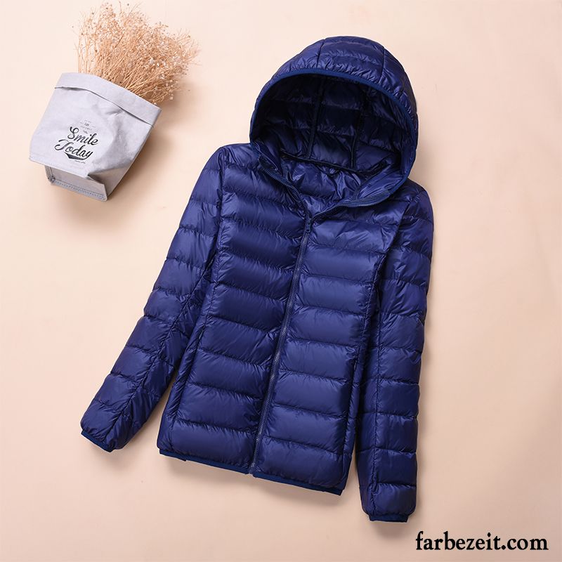 Extrem Warme Winterjacke Damen Mode Überzieher Mit Kapuze Blau Herbst Schlank Kurzer Absatz Große Größe Licht Winter Stehkragen Daunenjacke Sale