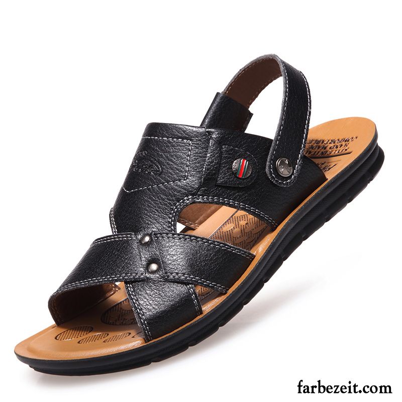 Geschlossene Herren Sandalen Rutschsicher Echtleder Sommer Pantolette Schuhe Strand Neue Casual Sandalen Verkaufen