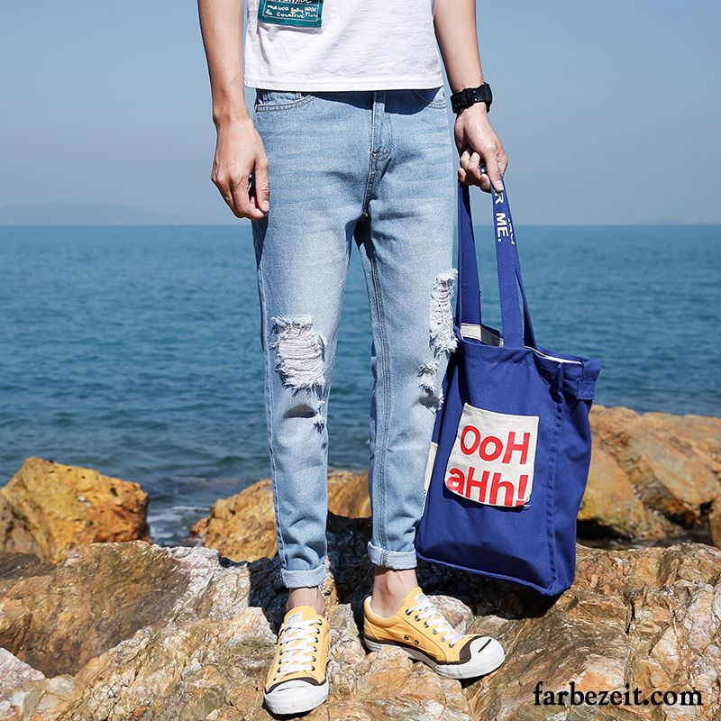 Günstige Jeans Herren Sommer Gerade Blau Hell Trend Jeans Lose Hose Harlan Günstig