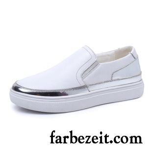 Halbschuhe Blau Damen Feder Slip-on Echtleder Herbst Weiß Allgleiches Flache Halbschuhe Faul Niedrig Schüler Casual Kaufen