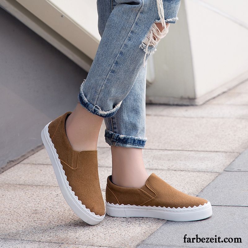 Halbschuhe Gefüttert Damen Schuhe Flache Neue Slip-on Allgleiches Schüler Skaterschuhe Casual Trend Halbschuhe Faul Feder Schnürschuhe Günstig