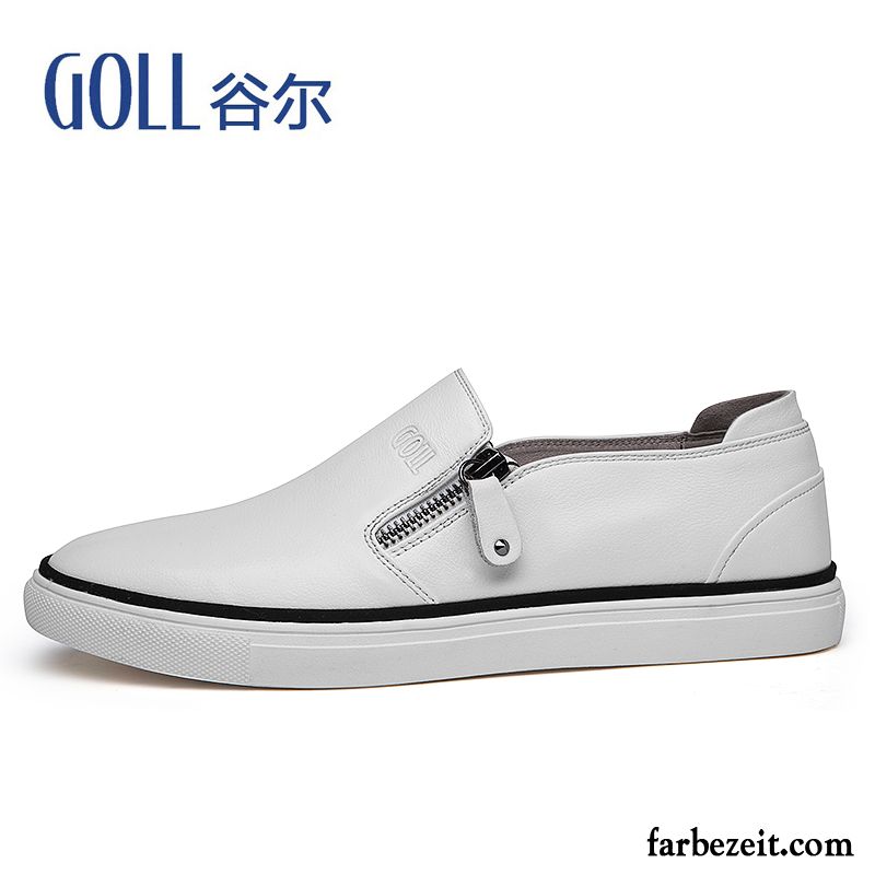 Halbschuhe Herren Slip-on Faul Schuhe Trend Echtleder Halbschuhe Weiß Lederschue Casual Billig