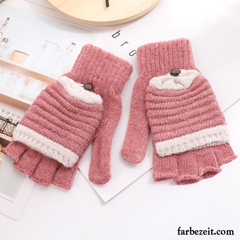 Handschuhe Damen Warm Halten Herbst Winter Student Stricken Niedlich Rosa