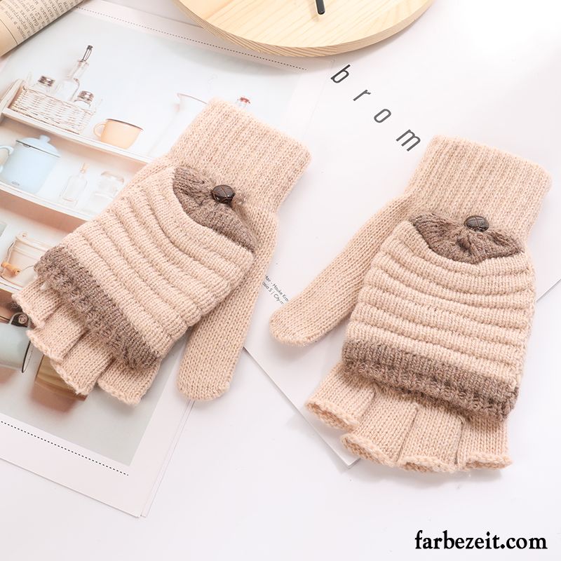 Handschuhe Damen Warm Halten Herbst Winter Student Stricken Niedlich Rosa