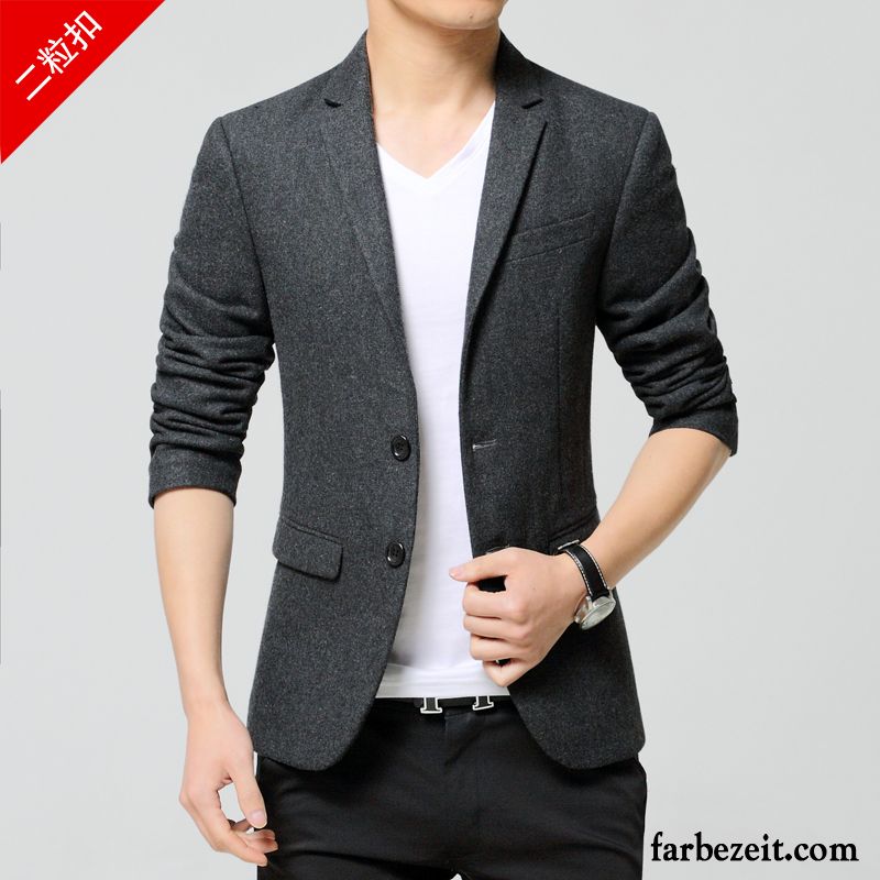 Herren Blazer Stretch Kostüm Anzüg Überzieher Freizeit Verdickung Wolle Schlank Winter Billig