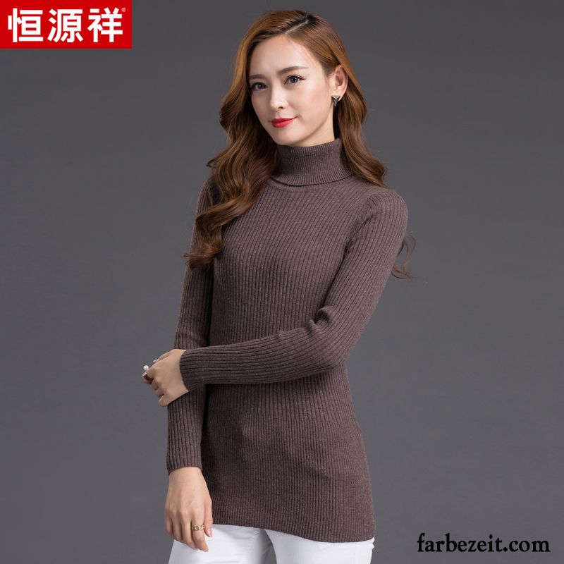 Pullover Damen Herbst Dünn Winter Strickwaren Rollkragen Langer Abschnitt