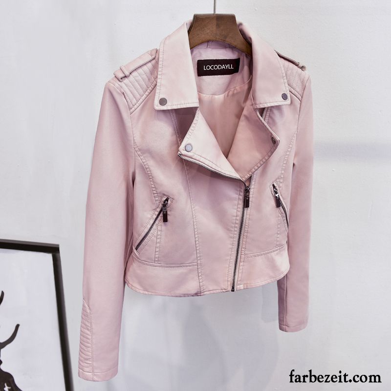 Jacke Weinrot Damen Trend Feder Schlank Herbst Kurzer Absatz Pu Lederjacke Überzieher Rosa Neu Kaufen