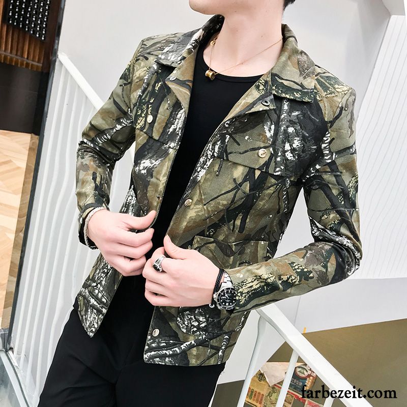 Jacken Herren Freizeit Überzieher Schlank Schüler Trend Herbst Camouflage Hellgrün