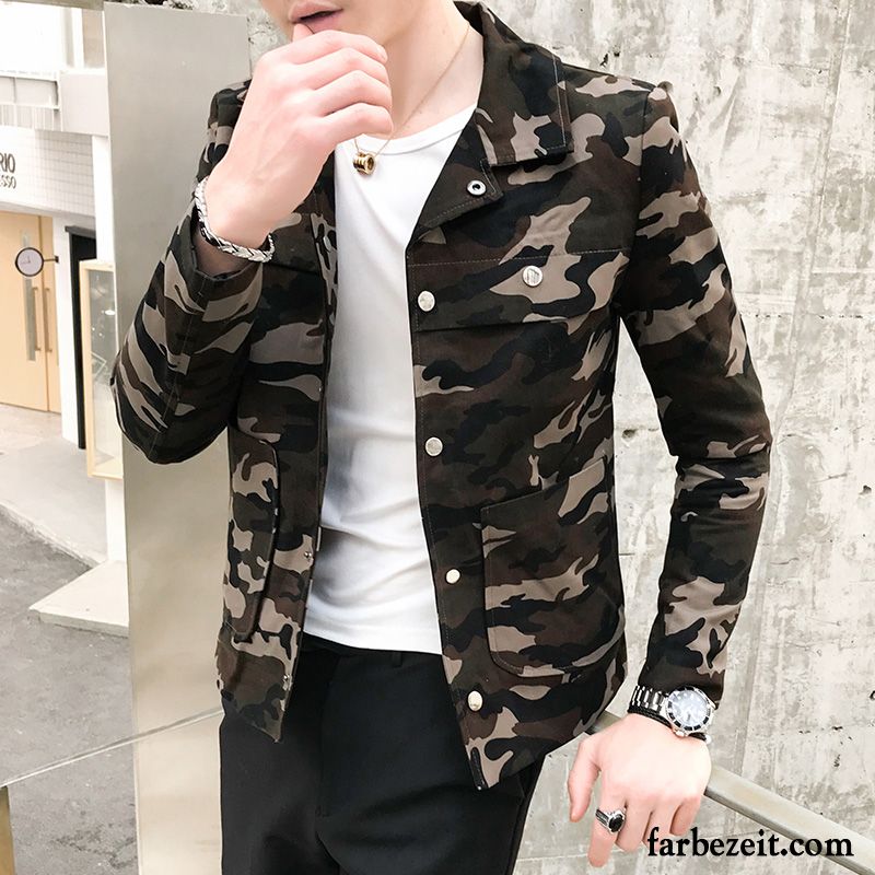 Jacken Herren Freizeit Überzieher Schlank Schüler Trend Herbst Camouflage Hellgrün