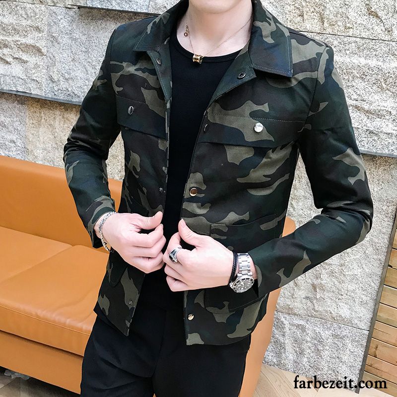 Jacken Herren Freizeit Überzieher Schlank Schüler Trend Herbst Camouflage Hellgrün