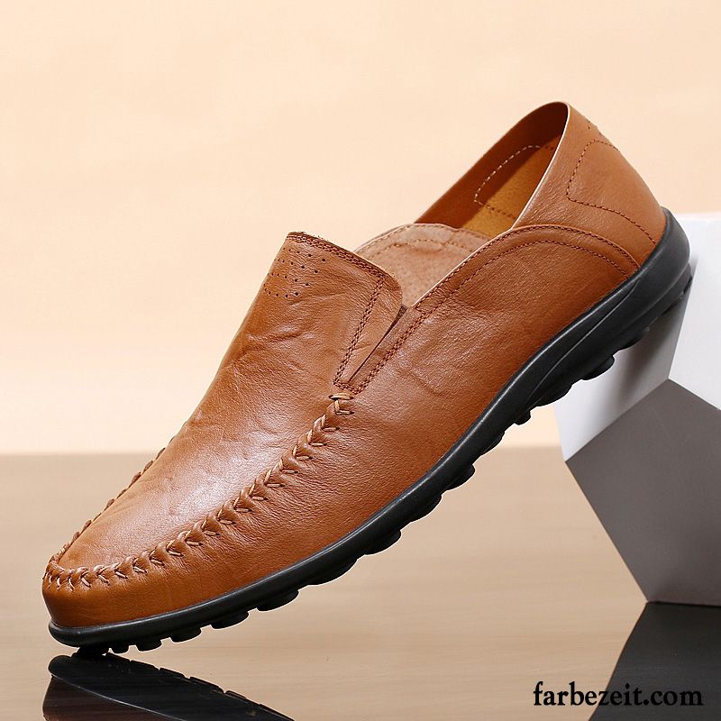 Klettverschluss Schuhe Herren Atmungsaktiv Slip-on Feder Leder Casual Schuhe Trend Echtleder Faul Lederschue