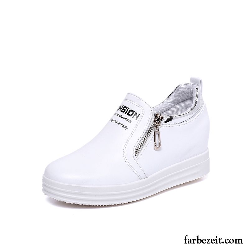 Leder Sneaker Damen Herbst Feder Slip-on Weiß Erhöht Casual Allgleiches Halbschuhe Faul