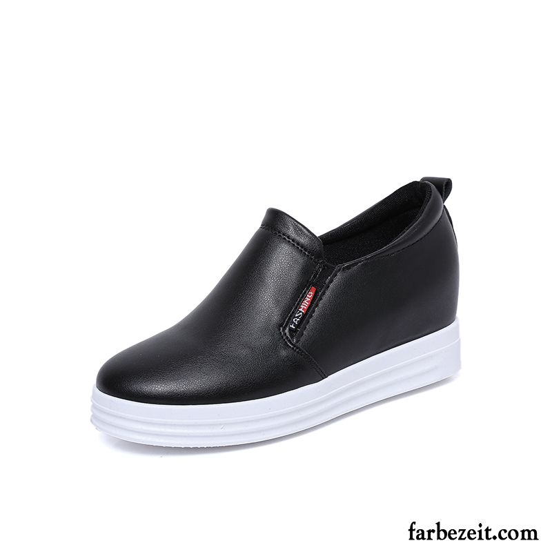 Leder Sneaker Damen Herbst Feder Slip-on Weiß Erhöht Casual Allgleiches Halbschuhe Faul