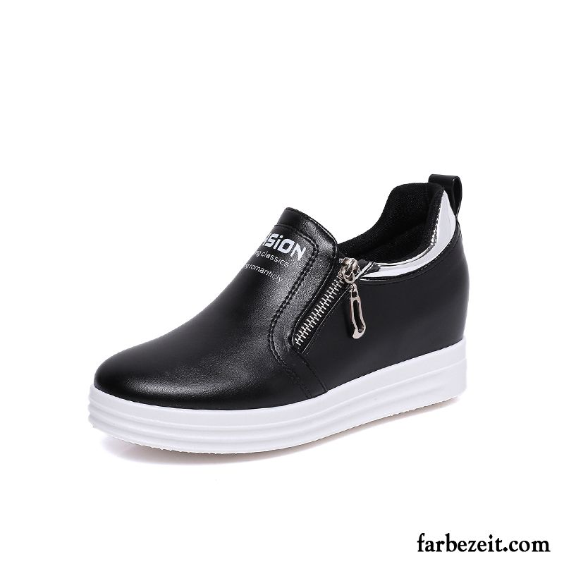 Leder Sneaker Damen Herbst Feder Slip-on Weiß Erhöht Casual Allgleiches Halbschuhe Faul