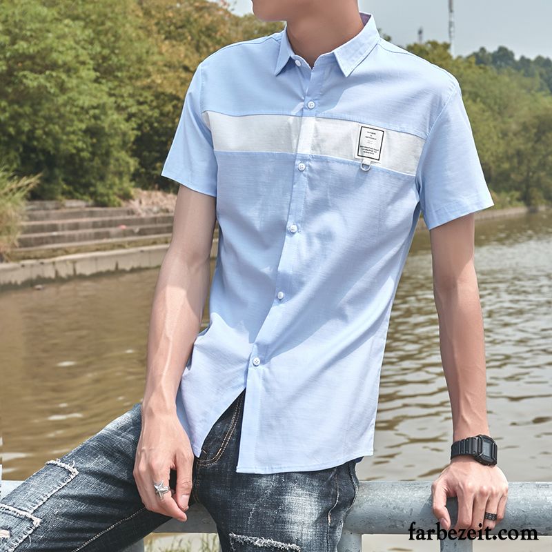 Leinenhemd Herren Slim Fit Schüler England Hemd Schlank Hemden Freizeit Blau Neu Sommer Trend Sale