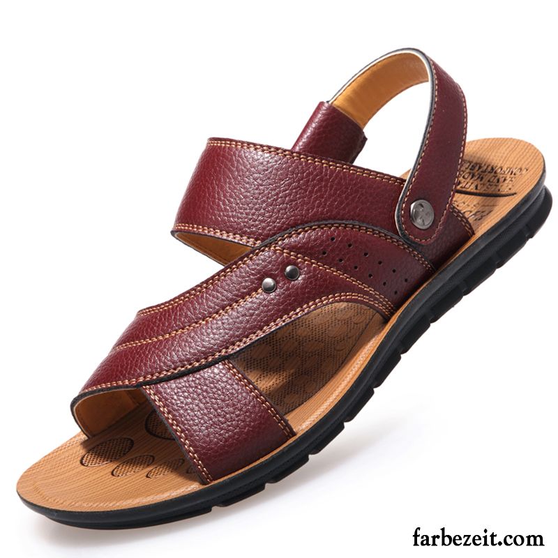 Mode Sandalen Herren Casual Sommer Leder Schuhe Pantolette Neue Sandalen Strand Echtleder Günstig