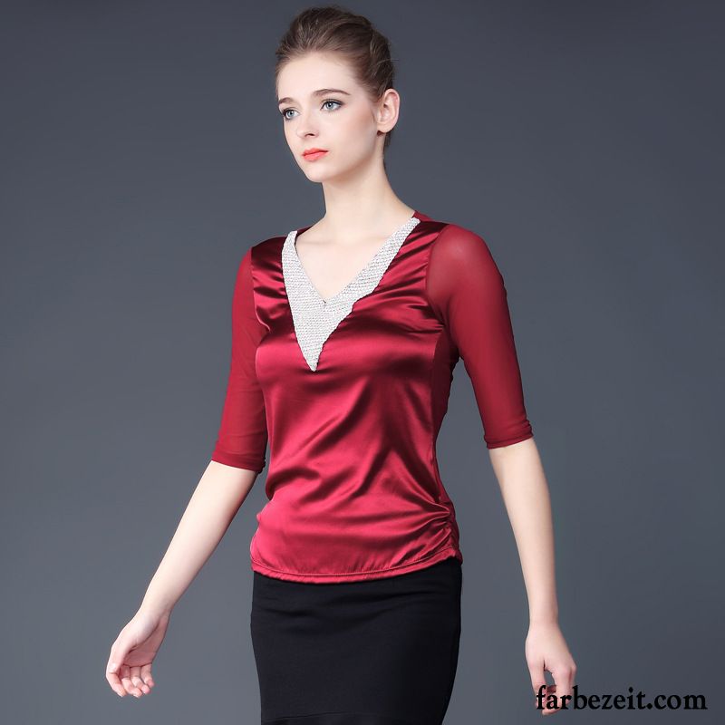 Modische Shirts Damen Dünn Neu Seide Herbst Diamant Unteres Hemd Schlank High-end Verkaufen