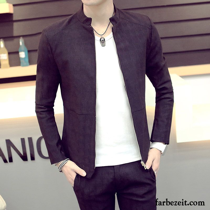 Männer Anzüge Slim Fit Freizeit Mantel Anzüg Trend Herren Stehkragen Blazer Schlank Überzieher Herbst Tunika Jugend Günstig