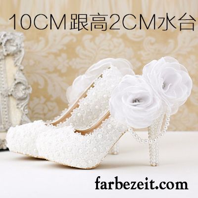 Pumps Große Größen Hochzeit Schuhe Ultra Damen Weiß Wasserdichte Plattform Schnürschuhe Hochhackigen Perle Dünne Fersen Spitze Günstig