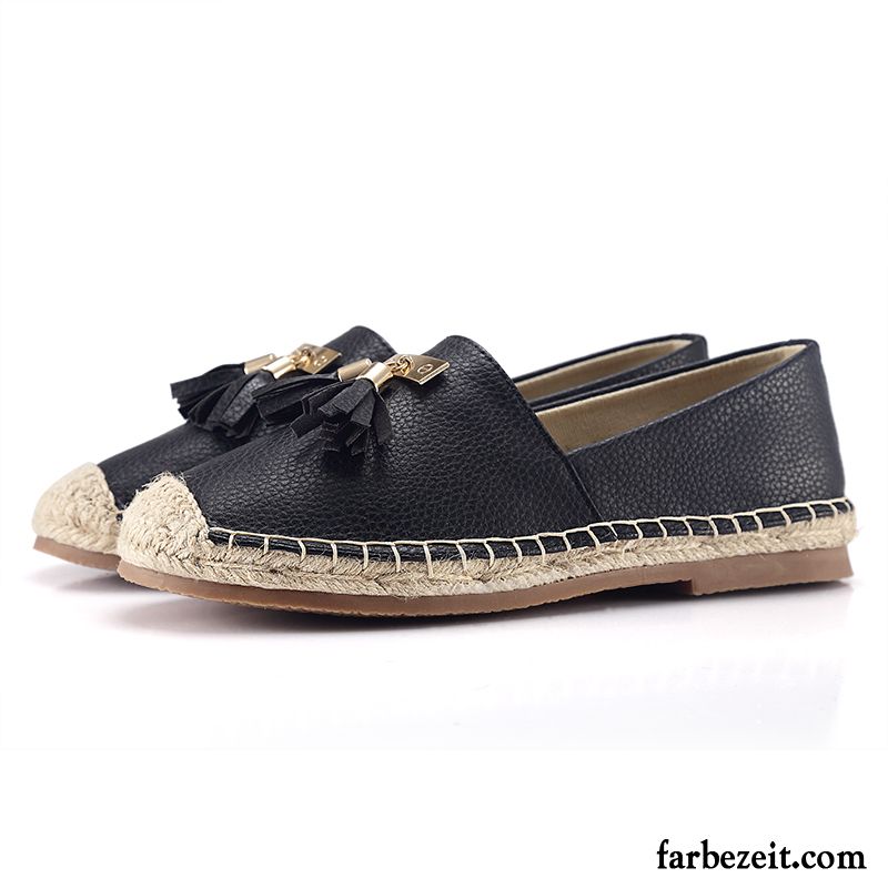 Schicke Schuhe Damen Quaste Echtleder Dicke Sohle Feder Plateauschuhe Casual Flache Halbschuhe Sommer Weiß