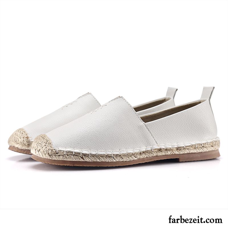 Schicke Schuhe Damen Quaste Echtleder Dicke Sohle Feder Plateauschuhe Casual Flache Halbschuhe Sommer Weiß