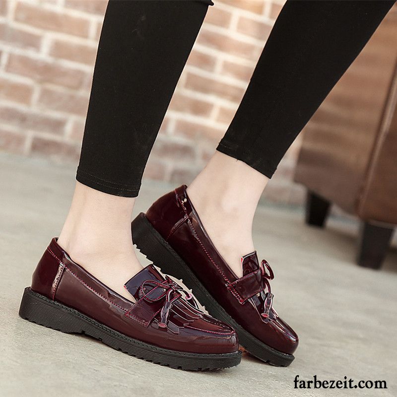 Schnürer Schuhe Damen Retro Flache Schnürschuhe Lackleder Oxford Lederschuhe England Quaste Bogen Halbschuhe Kaufen