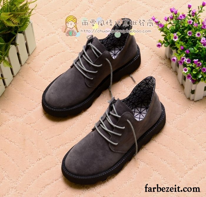 Schnürschuhe Damen Leder Flache Halbschuhe Faul Schnürschuhe Dicke Sohle Feder Herbst Runde Zehe Verkaufen