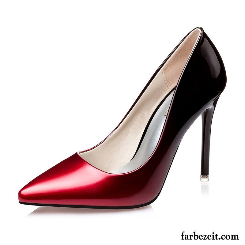 Schuhe Gelb Pumps Damen Dünne Fersen Neue Spitze Schnürschuhe Sexy Pumps Herbst Lackleder Rot Günstig