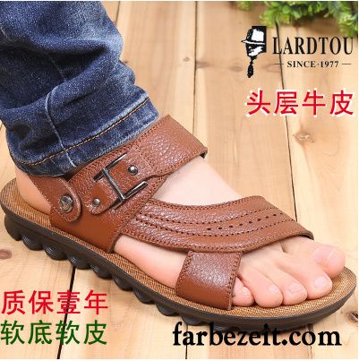 Schuhe Herren Blau Kostenloser Versand Pantolette Marke Leder Sandalen Rutschsicher Echtleder Original Oberleder Neue Günstig